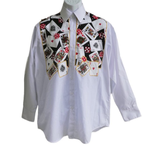 Quacker Factory Card Dice Embroidered White Shirt Casino Vegas NWOT L - Picture 2 of 8